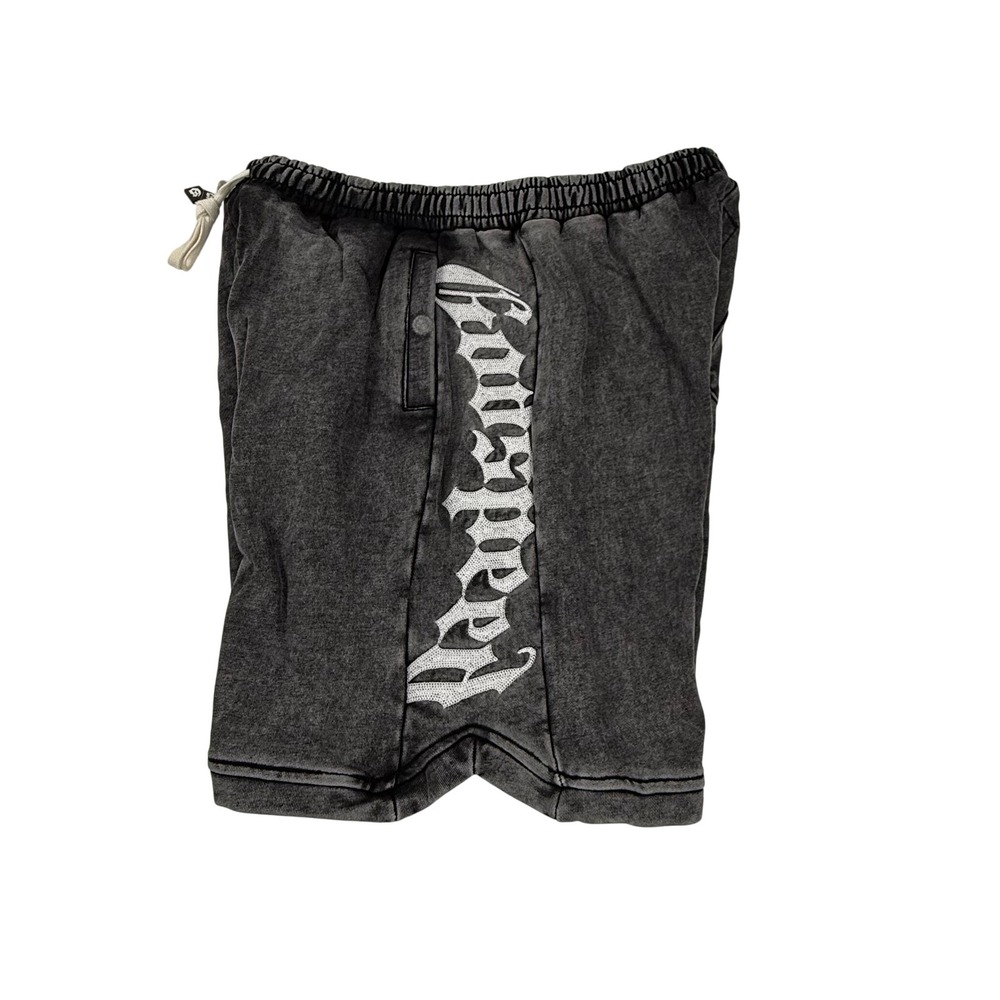 Godspeed Mainline Collection Acid Wash Black Fleece Shorts Gothic Logo XXL NWT